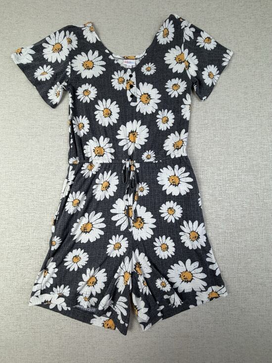LuLaRoe Pants - LuLaRoe Women’s S Gray Daisy Floral Short Sleeve Romper Jumpsuit Pockets